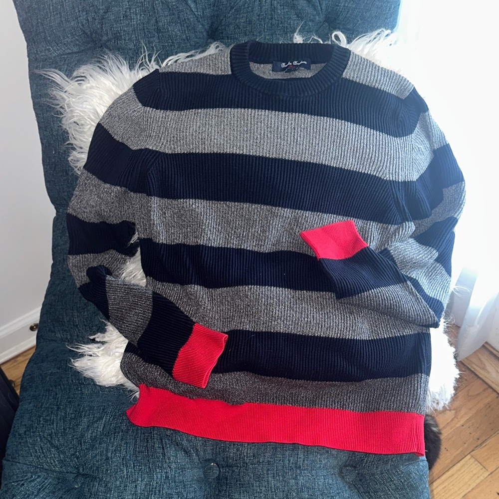 🏆 3/$75 DEAL • Brooks Brothers Striped Crewneck Sweater Red Accents BOYS LG